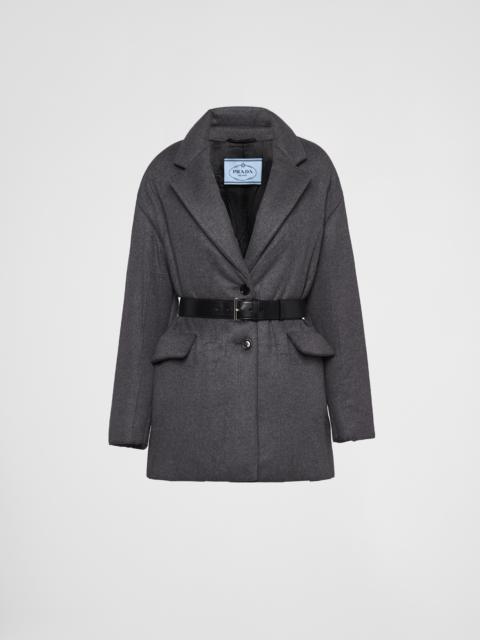 Single-breasted belted cashmere padded jacket