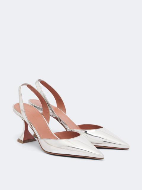Amina Muaddi Holli mirrored leather slingback pumps