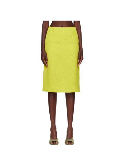 Dries Van Noten Green Matelassé Midi Skirt