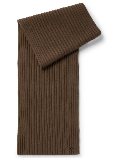 BOSS RIB-KNIT CASHMERE SCARF WITH METAL LOGO PLAQUE