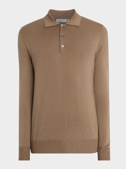 Canali Men's Wool Knit Long-Sleeve Polo Shirt