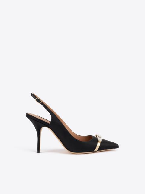 MALONE SOULIERS Halo 90 Black Satin Slingbacks