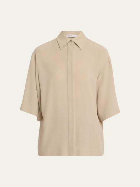 MICHAEL KORS Elbow-Sleeve Fluid Wool Shirt