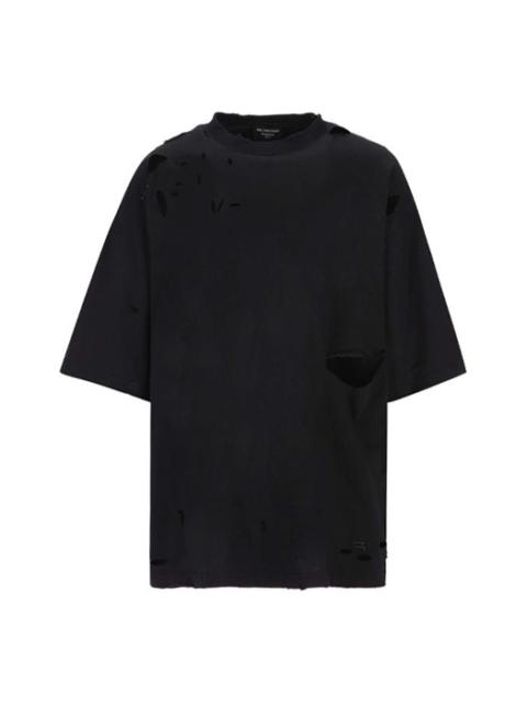 BALENCIAGA＊MIRROR BALENCIAGA INSIDE OUT 穴あきTシャツ＊送込 Balenciaga Inside Out Mirror Destroyed Cotton T-Shirt in