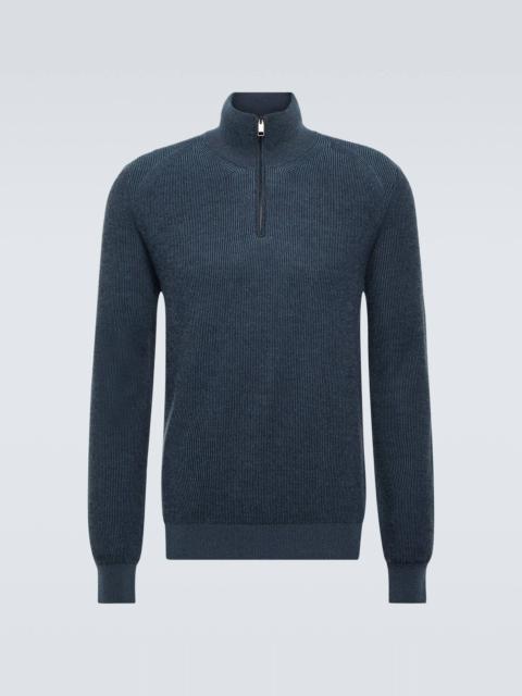 Brioni Cashmere, wool, and silk half-zip sweater