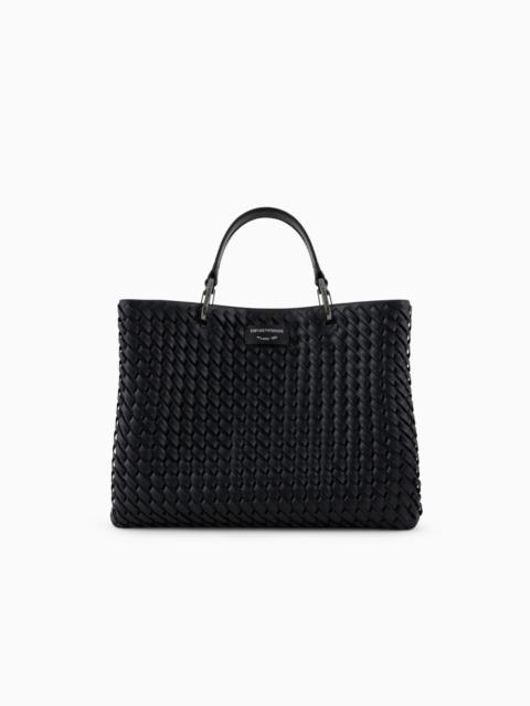 EMPORIO ARMANI MYEA MEDIUM SHOPPER BAG IN INTERWOVEN LEATHER