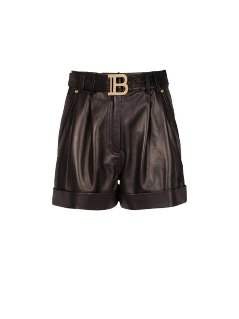 Balmain High-waisted leather shorts with Balmain buckle