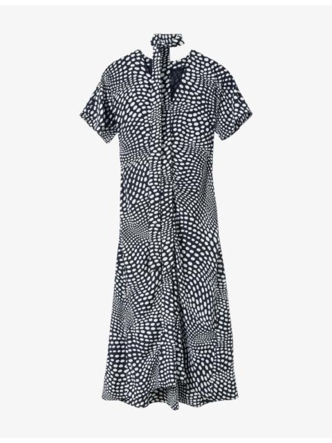 WHISTLES Polka-Dot Crepe Midi Dress