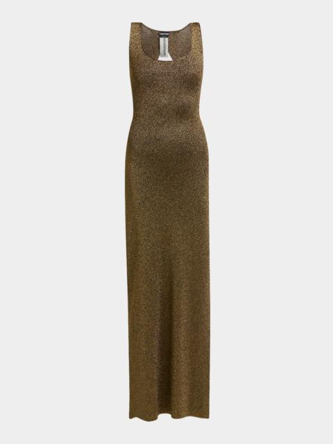 TOM FORD Metallic Knit Open-Back Slit Maxi Dress