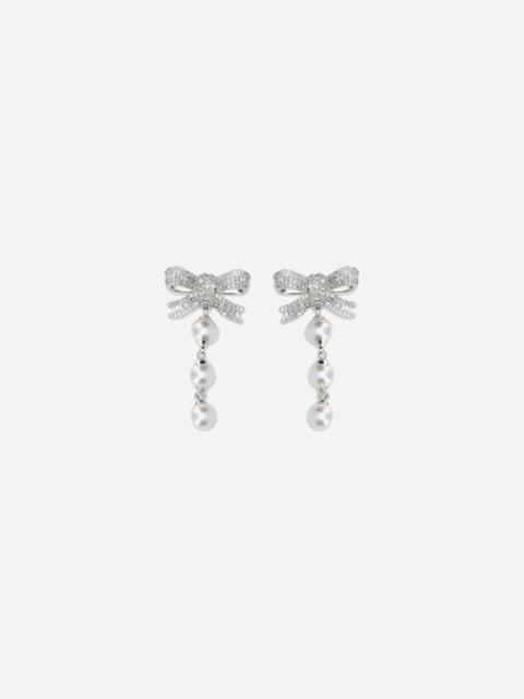 self-portrait Crystal bow and pearl drop Earrings