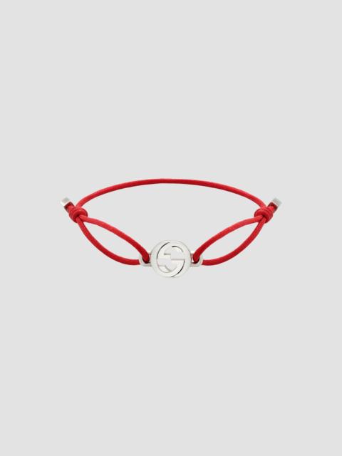 GUCCI Women's Interlocking Sterling Silver & Cotton Cord Bracelet - Red Silver