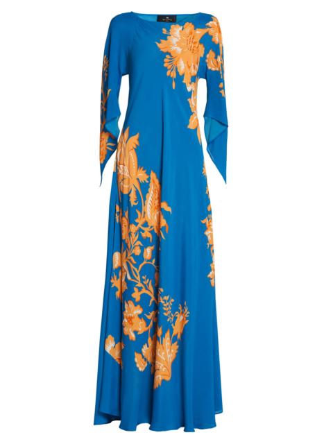 Etro Women's Stamped Floral Drape-Sleeve Maxi Dress - Stampa Blue