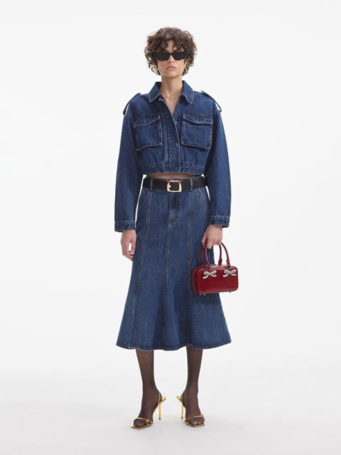 self-portrait Flared Denim Midi Skirt