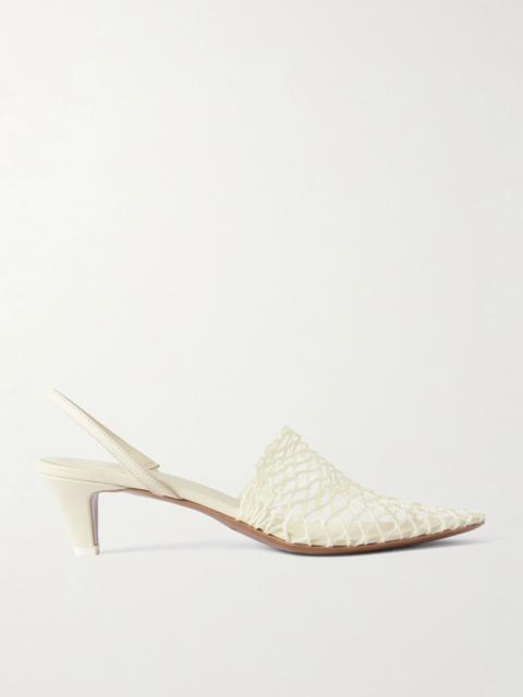 NEOUS Acantho fishnet and leather slingback pumps Cream