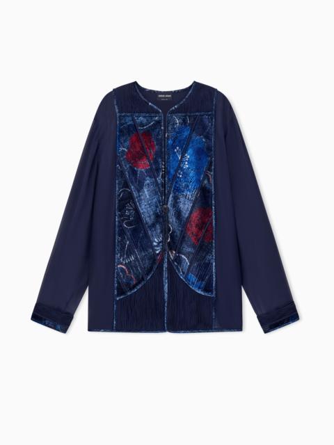 GIORGIO ARMANI UNLINED VISCOSE AND SILK JACKET WITH FLORAL PATTERN