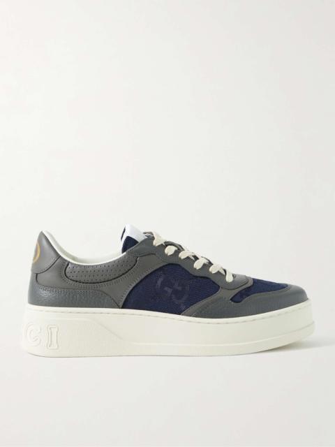 GUCCI Logo-Jacquard Canvas and Leather Sneakers