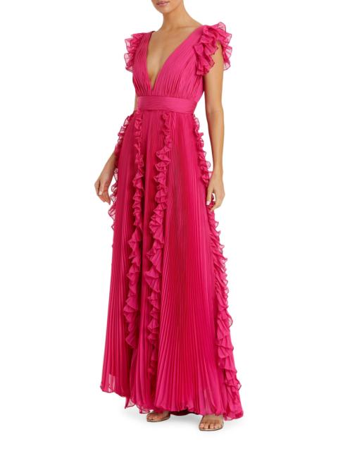 MAC DUGGAL Women's Ieena One Ruffled Chiffon A-Line Gown - Fuchsia