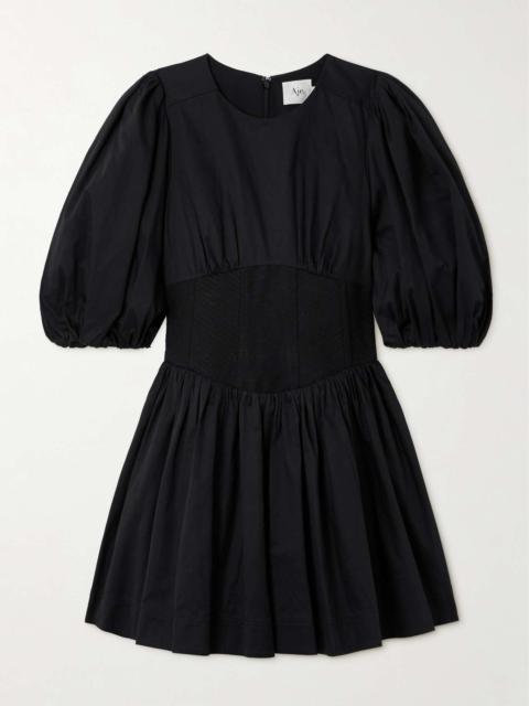 Aje. Billie shirred canvas-paneled cotton-poplin mini dress