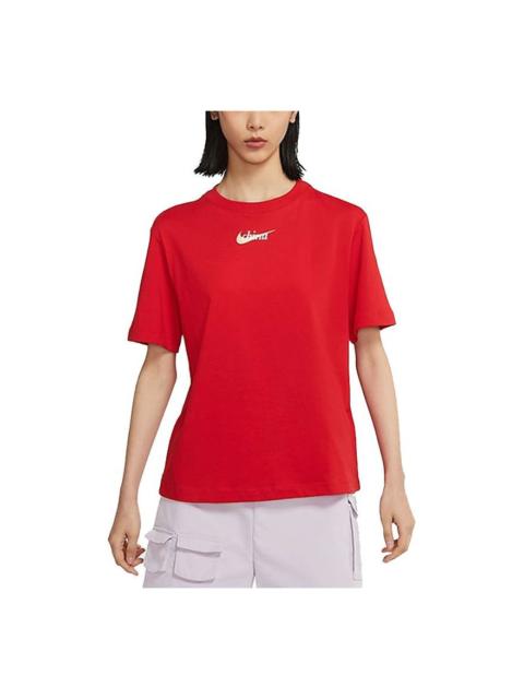 Nike (WMNS) Nike Sportswear Alphabet Logo Sports Round Neck Short Sleeve Red DM3553-657