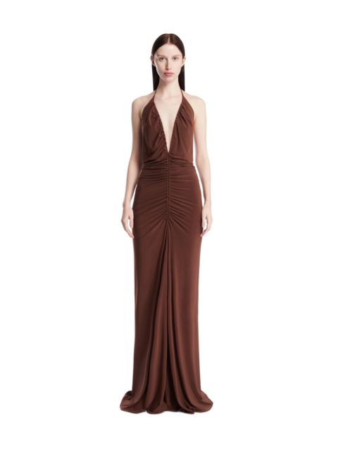MÔNOT Brown Deep V-Neck Maxi Dress