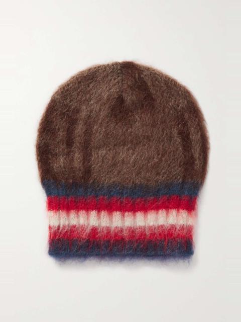 Striped brushed jacquard-knit mohair-blend beanie