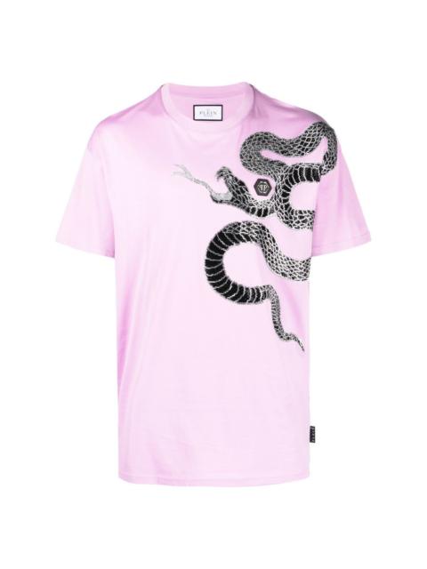 embellished snake-print T-shirt