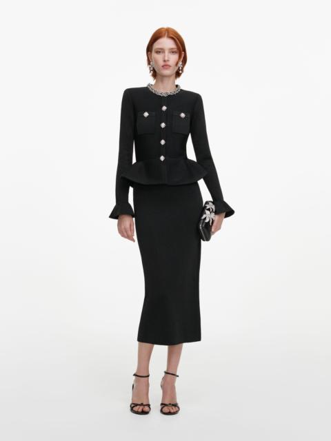 self-portrait Black Crystal Trim Knit Midi Dress