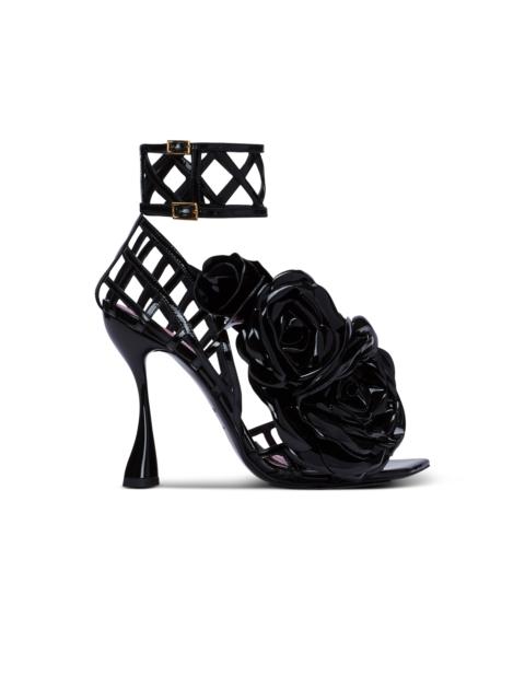 Patent leather Eden sandals with openwork grid and flowers