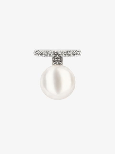 PEARL RING IN METAL WITH CRYSTALS