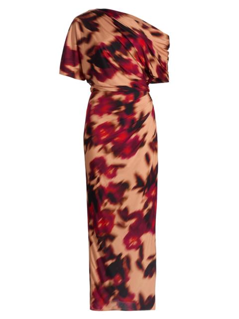 AMSALE Women's Blurred Floral Jersey Dress - Magenta Multi