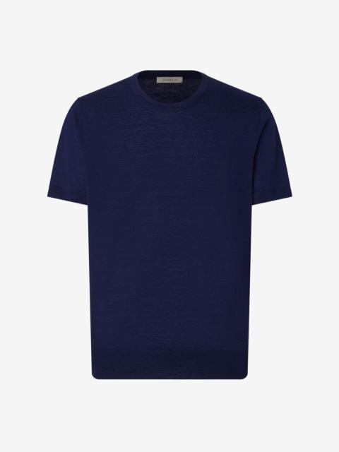 CORNELIANI China blue linen and silk crew neck t-shirt