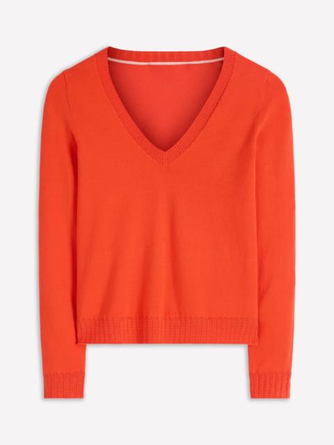 BODEN Emilia Cotton V Neck Sweater-Sunset Orange