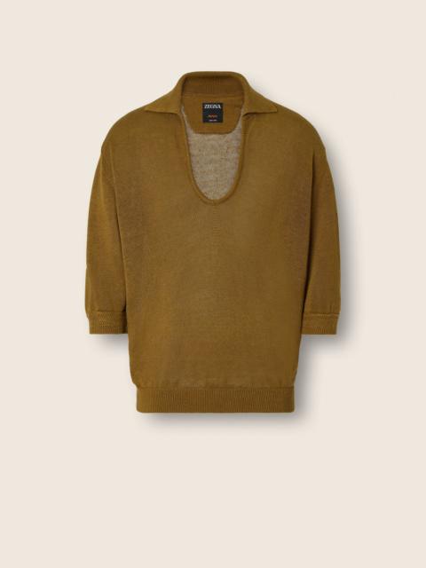 ZEGNA OLIVE GREEN OASI LINO POLO SHIRT