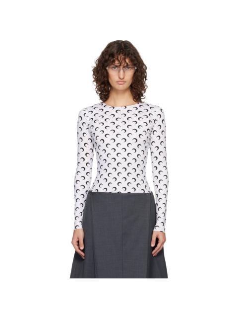 Marine Serre White Recycled Moon Jersey Second Skin Crewneck T-shirt