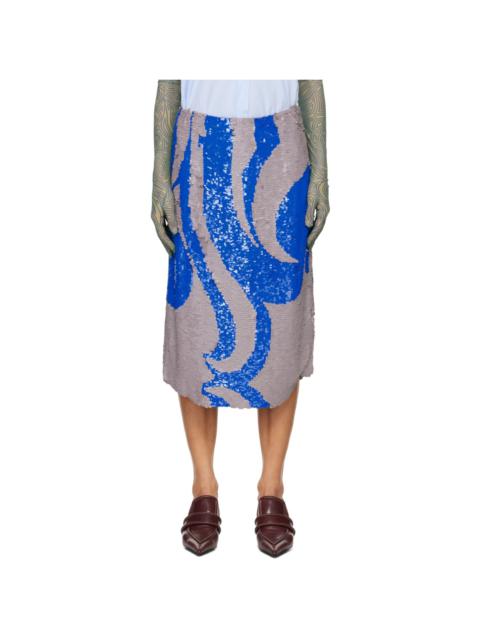 Dries Van Noten Taupe & Blue Salbys Midi Skirt