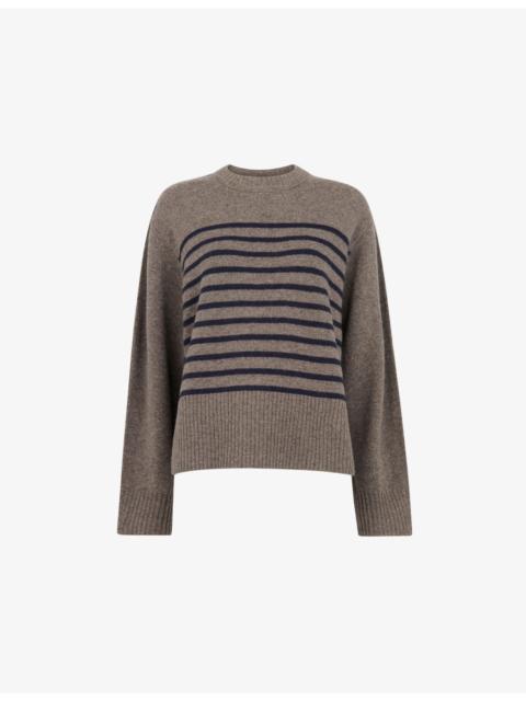 WHISTLES Striped Round-Neck Wool Jumper
