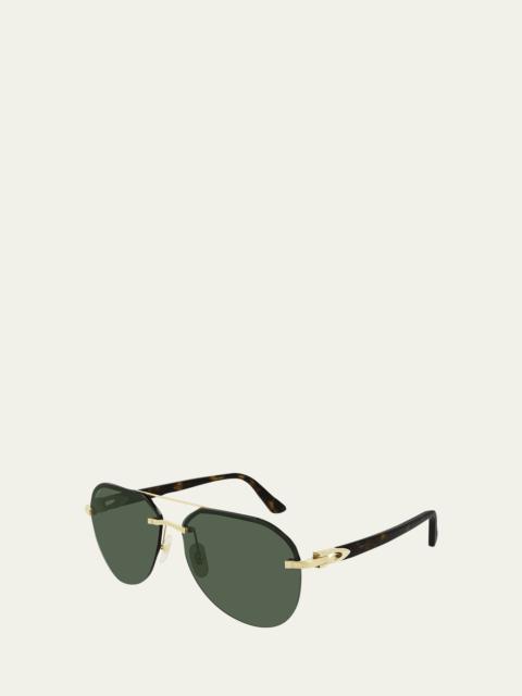 Cartier Men's Metal Double-Bridge Aviator Sunglasses