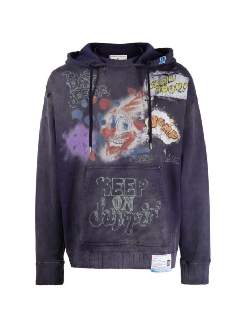 graffiti-print distressed cotton hoodie