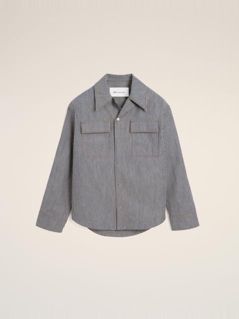 AMI Paris BLUE STRIPED COTTON CAMP COLLAR OVERSHIRT