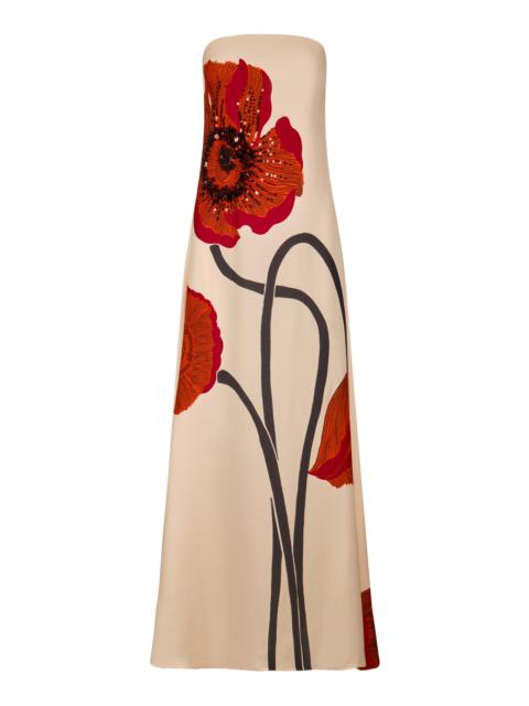 Johanna Ortiz Red Petals Strapless Silk Maxi Dress ivory