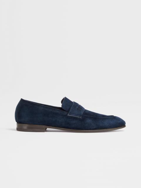 ZEGNA NAVY BLUE SUEDE L'ASOLA LOAFERS