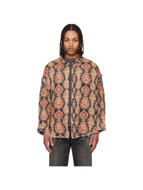 R13 Orange & Navy Shredded Seam Drop Neck Shirt