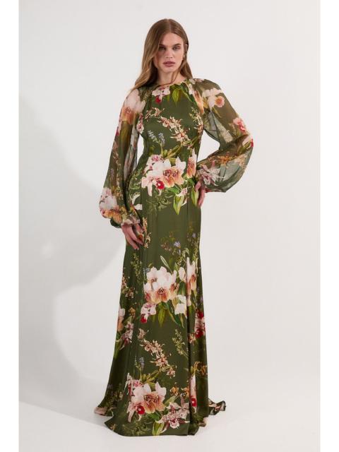 KAREN MILLEN Petite Garden Floral Viscose Georgette Satin Mix Maxi Dress