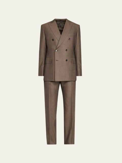 Brioni Men's Tonal Stripe Herringbone Double-Breasted Suit