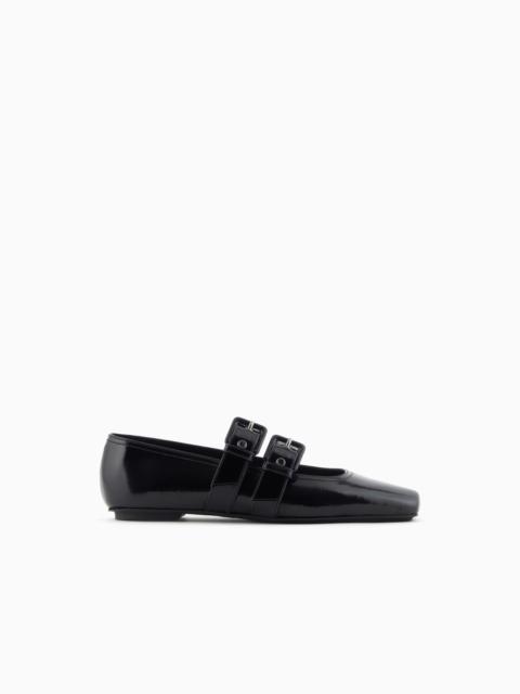 EMPORIO ARMANI PATENT LEATHER BALLERINAS WITH DOUBLE STRAP