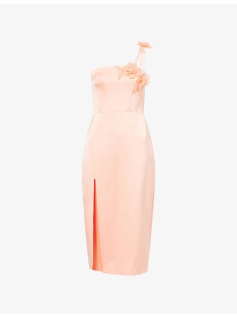 David Koma Floral-Embellished Satin Midi Dress