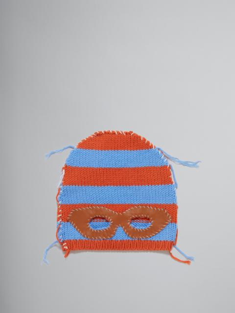 Marni KNITTED WOOL BALACLAVA WITH BLUE AND ORANGE STRIPES