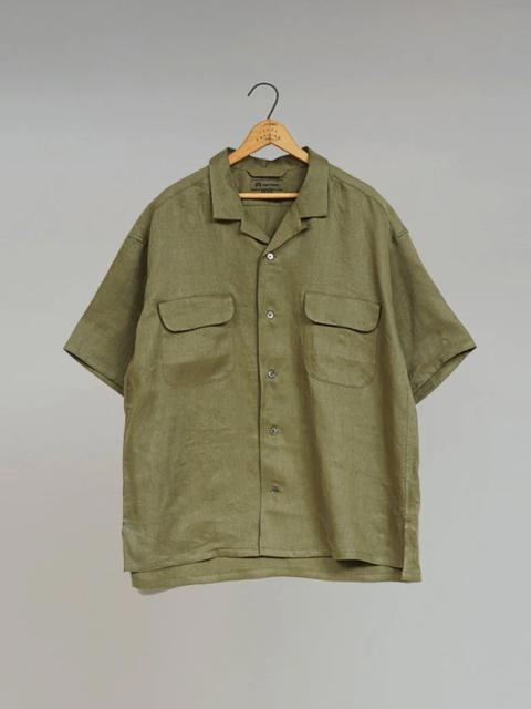 Open Collar Shirt Linen Twill in Green