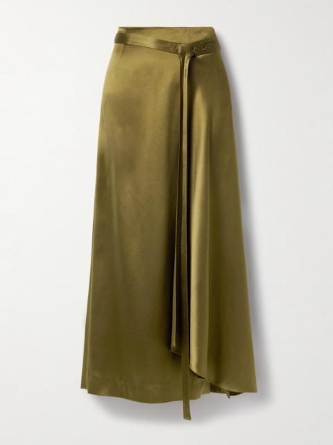 ADAM LIPPES Bruna Wrap-effect Belted Silk-charmeuse Midi Skirt