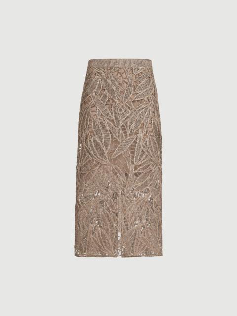 Brunello Cucinelli Linen and cotton dazzling cacao leaves embroidery skirt